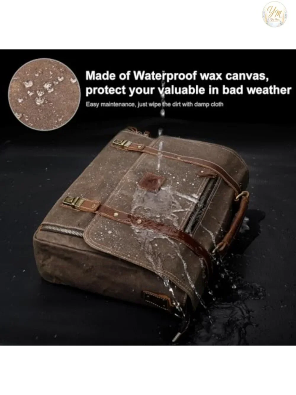 Vintage Genuine Leather Laptop Messenger Bag 15.6 Inch Men's Waterproof Waxed